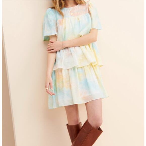 English Factory Pastel Tie Dye Tiered Ruffle Dress (M) - Picture 1 of 11